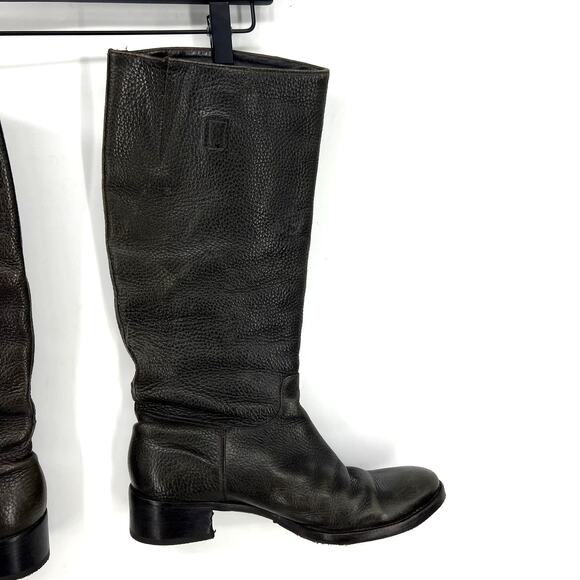Tory Burch Chocolate Brown Tall Pebbled Leather Heel Riding Boots Logo Size 9 M - Picture 6 of 16